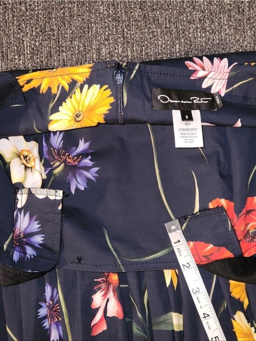 💐Oscar de la Renta💐 - Navy/Multi Floral Sleeveless A-Line Midi Dress - Picture 13 of 16